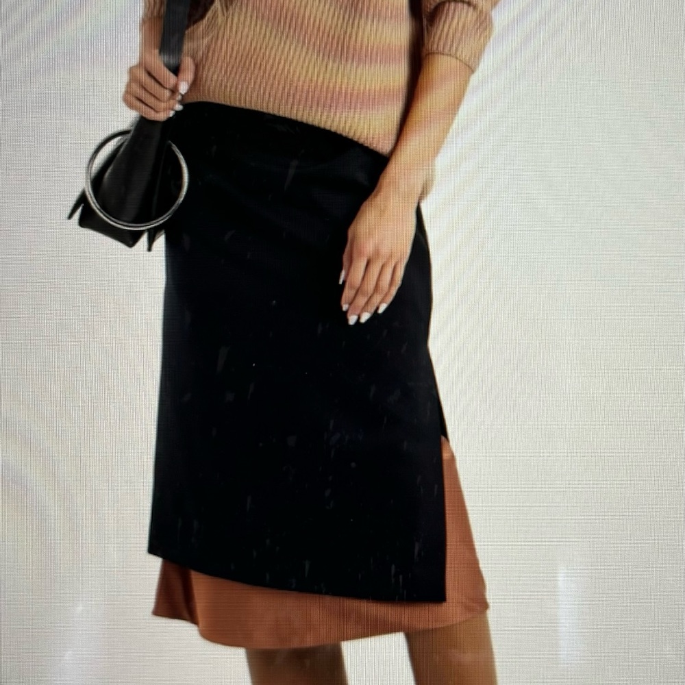 Dries Van Noten satin paneled crepe midi skirt.